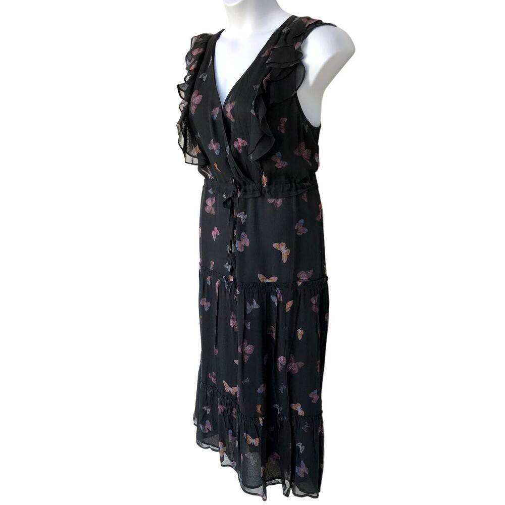 NWT Paige Black Butterfly Print Silk "Basil" Dress with Drawstring Waist size L - Picture 3 of 9